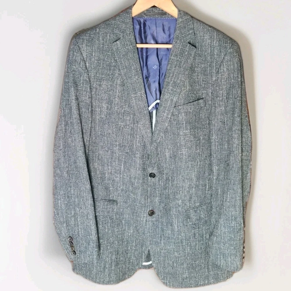 SOR Blazer Jacket Grey Blue Wool Blend Mens 44 L‎ Designer Sport Coat